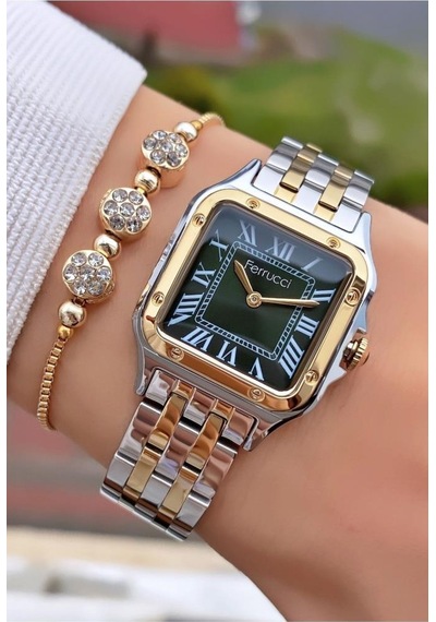 Ferrucci Mrd11559 Sarı Gümüş Renk Çelik Kordon Kadın Kol Saati Bileklik Hediyeli