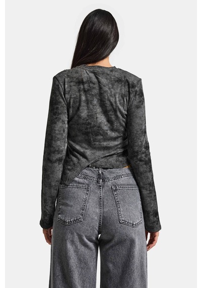 it's basic Kadın Antrasit Gri W5 Asimetrik Kesim Drop Detaylı Özel Tasarım Crop Top