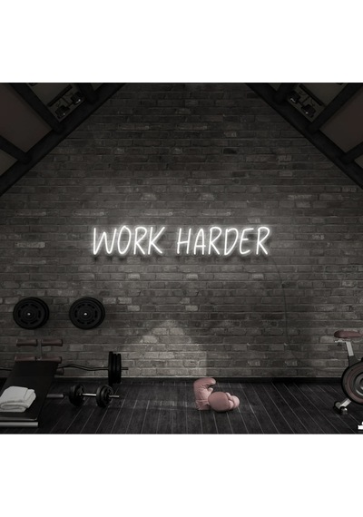 Work Harder Yazılı Neon Tabela Beyaz