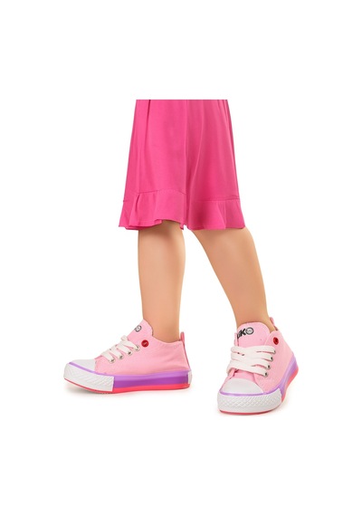 Kiko Kids Tinna Bağcıklı Kız Bebek Keten Spor Ayakkabı Pembe