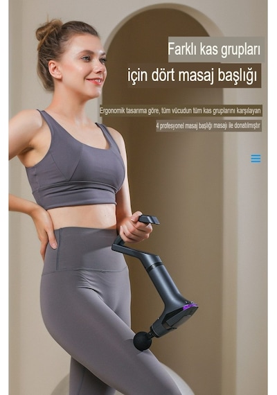 Yeni Nesil Profesyonel Lcd Göstergeli Şarjlı Tüm Vucut Masaj Tabancası Çok Fonksiyon Fıtness Masajı Gri