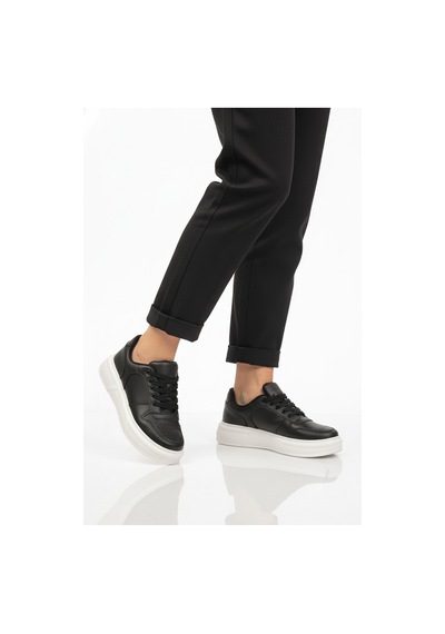 Ayk's Siyah Beyaz Bağcıklı Cilt Hafif Unisex Sneaker Aper 049 G Siyah-beyaz