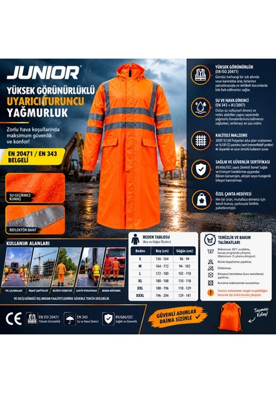 Junıor Reflektörlü Oxford Yağmurluk Xxl Turuncu Çok Renkli