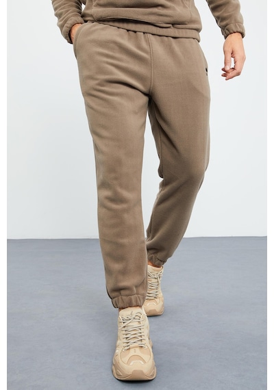 Tommy Life Camel Yarım Fermuar Dik Yaka Lastik Paça Polar Erkek Eşofman Takımı - 85159 Camel