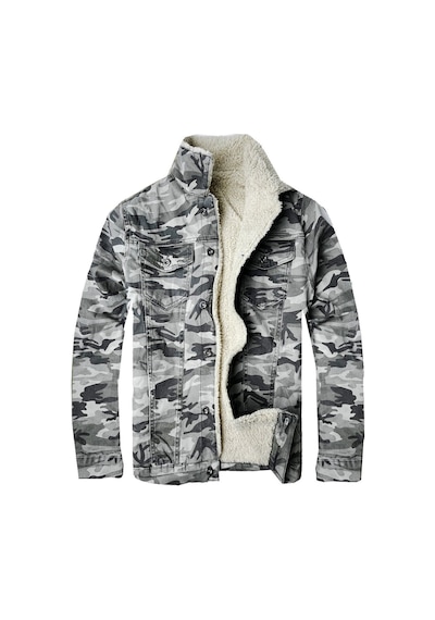Alaska The Last Frontier R.lion Slim Fit Kürklü Kot Mont Premium Denim Açık Kamuflaj Gri Kamuflaj