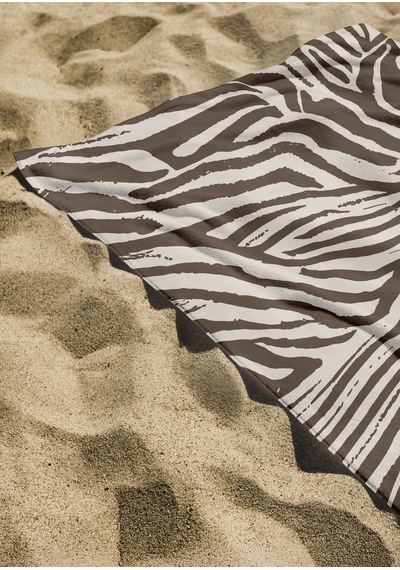 Zebra Desenli Kahverengi Krem Yüksek Su Emici 70x150 Plaj Havlusu Renkli