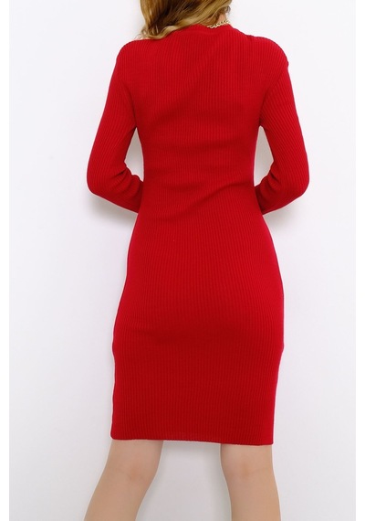 Bensu Store - Bisiklet Yaka Triko Elbise Kırmızı - 571.1612. 001