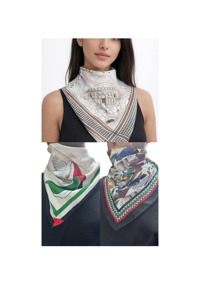 Aldaıyr 3 Adetfilistin Temalı Fular 50x50 Unisex Günlük Kullanıma Uygun Puşi Şal Kefiye Filistin Çok Renkli O