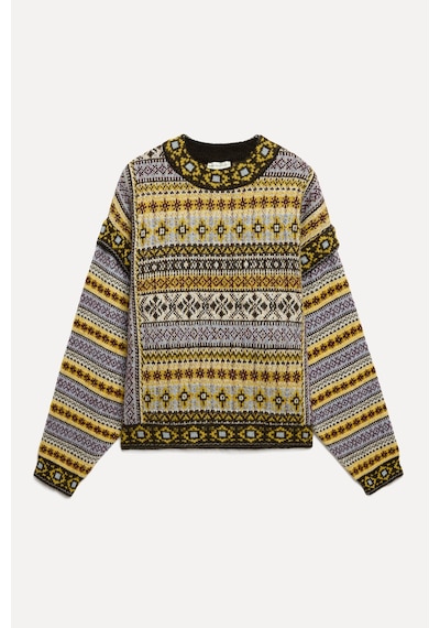 Mudo Kadın Kaıdn Hardal Rengi Jakarlı Loose Fit Bisiklet Yaka Kazak 1273857