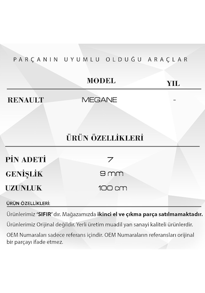 Renault Megane İçin Airbag Şerit Kablosu 7 Pin - 100 Cm Airbag Sargısı Metrelik