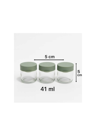 3 Lü Mini Cam Kavanoz 41 Ml Silikon Kapaklı Mama, , Reçel Ve Sos Saklama Kabı Mit Yeşili