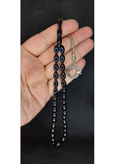Uçak Camı Tesbih Mavi-siyah Sürmeli Beyzi Kesim T-425