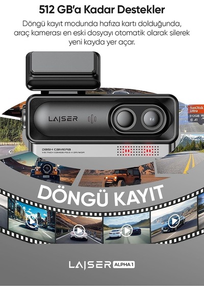 Alpha 1 4k Araç İçi Kamera 2 Kanallı Sony Imx678 Gps + Wi-fi + Park Modu Ön-arka