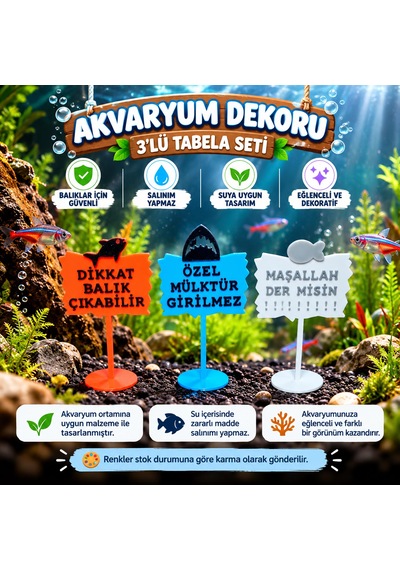 Akvaryum Dekoru - Tabela - Akvaryum Dekor - 3 Adet - Salınım Yapmaz - Balıklar İçin Güvenli - V7