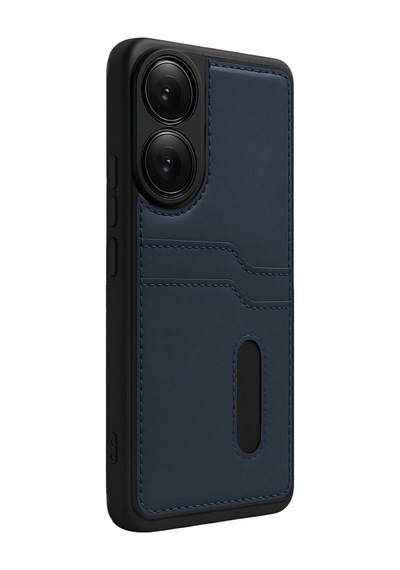 Oppo A38 Uyumlu Sara Kartvizitli Deri Kılıf - Lacivert