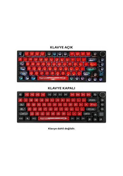 Klavye Keycaps -136 Tuşlu Kırmızı, Yarı Şeffaf Işık Geçiren Tuş Takımı