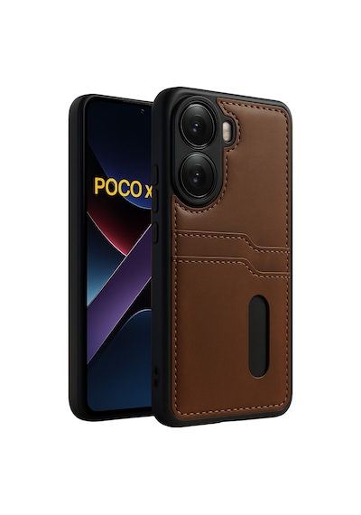 Xiaomi Poco X7 Pro Uyumlu Deri Kartvizitli Kartlıklı Premium Telefon Kılıfı Kapak Taba