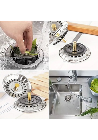 Paslanmaz Çelik Mutfak Evye Lavabo Süzgeci Lavabo Gideri Atık Gıda Tıpası Sarı