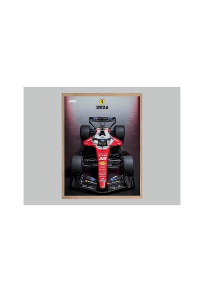 F1 Ferrari Doğal Ahşap Çerçeveli Tek Parça Dekoratif Tablo Çok Renkli - 842070982 Çok Renkli