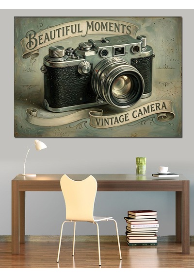 Beautiful Moments Vintage Fotoğraf Makinesi Dekoratif Kanvas - Mdf Ahşap Tablo