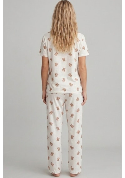 Siyah İnci İnce Soft Örme Mevsimlik Pijama Takımı 8003 Küçük Ayıcık
