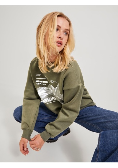 Jack & Jones Jjxx Bisiklet Yaka Rahat Kesim Haki Kadın Sweatshirt 12241324 001