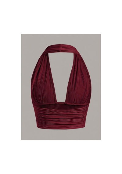 Hımmelduf Elastanlı Haılter Yaka Crop Dekolteli Bluz Bordo
