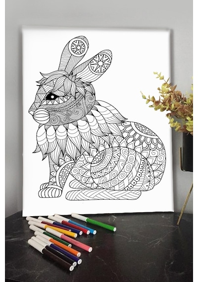 Tavşan 40x30cm Çocuklar Için Özel Boyanabilir Tablo Tuval Mandala Kalem Hediyesi Yoktur.
