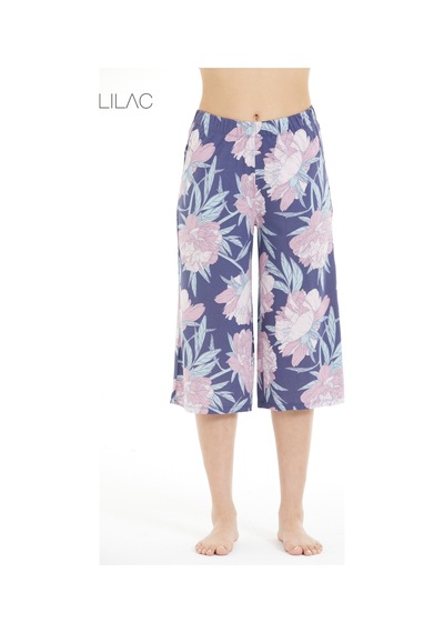 Lılac Kadın %100 Viskon Çiçek Desenli Pijama Altı Capri Mor Mor