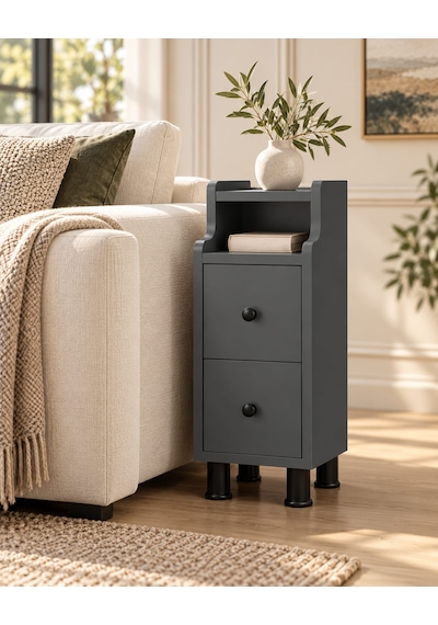 Çok Amaçlı Modern Yan Sehpa Organizer Yatak Odası Komodin 25cm Ahşap Görünümlü Ev Tamamlayıcı Antrasit Çok Amaçlı Modern Yan Sehpa Organizer Yatak Odası Komodin 25cm Ahşap Görünümlü Ev Tamamlayıcı Antrasit