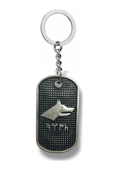Bozkurt Figürlü Göktürkçe Türk Yazılı Metal Anahtarlık Gümüş Renk Unisex Aksesuar