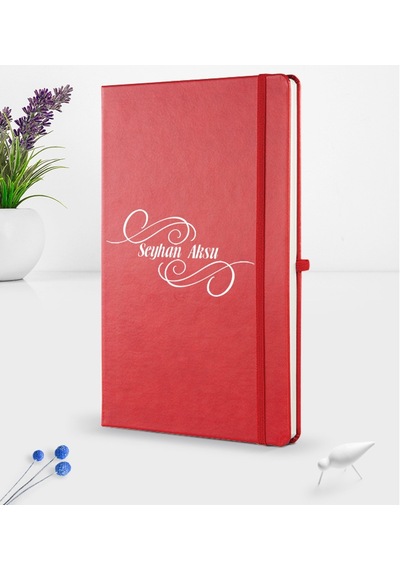 Kişiye Özel İsimli Kırmızı Termo Deri Defter 16X24Cm Model 3