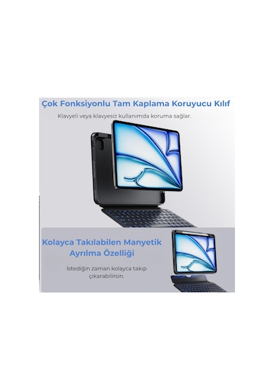 İpad 11. Nesil A16 İle Uyumlu 360 Dönebilen Standlı Işıklı Risser Türkçe Q Klavyeli Tablet Kılıfı