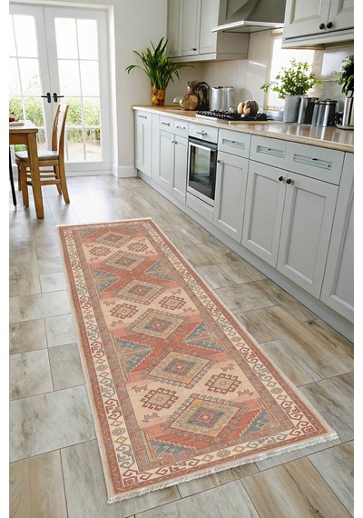 Dekoratif Halı Kaymaz Taban Leke Tutmaz Yıkanabilir Kilim Özel Ölçü Salon Halısı 3049 Çok Renkli