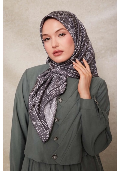 Levidor Noktalı Daireler Baskı Twill İpek Eşarp-0933 Gri