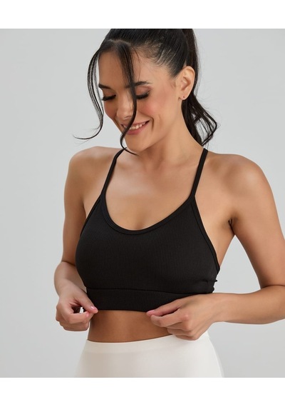 Aurafit Fitilli U Yaka İp Askılı Basic Büstiyer/croptop - 9027 Siyah