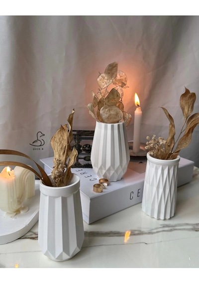 Geometrik Desenli Vazo Set 3 Lü 12 Cm Çok Renkli