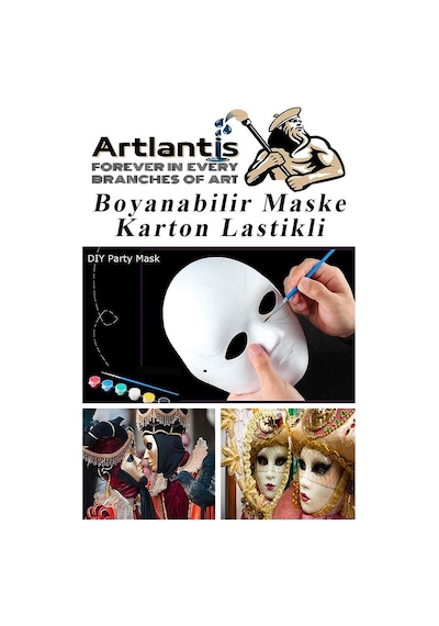 Maske Boyama 19x24 Cm 1 Adet Boyanabilir Maske Karton Lastikli İnsan Yüzü Suratı Okul Sınıf Etkinlikleri Hobi