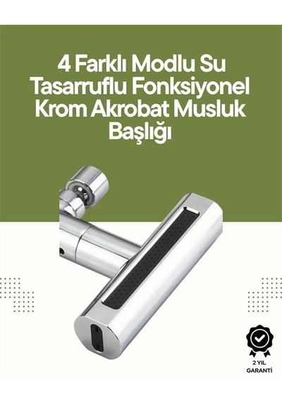 Krom Musluk Başlığı 4'ü 1 Arada Su Çıkışı Kolay Montajlı Renkli