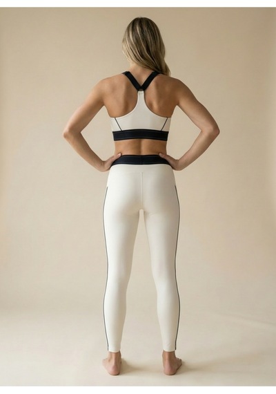 Sculpt Set Yüksek Bel Toparlayıcı Tayt & Destekleyici Spor Sütyeni Pilates Yoga Takımı Ekru