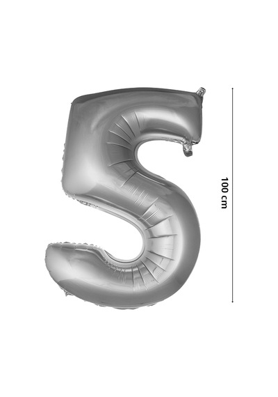 5 Yaş Rakam Folyo Balon. 100 CM - Gümüş