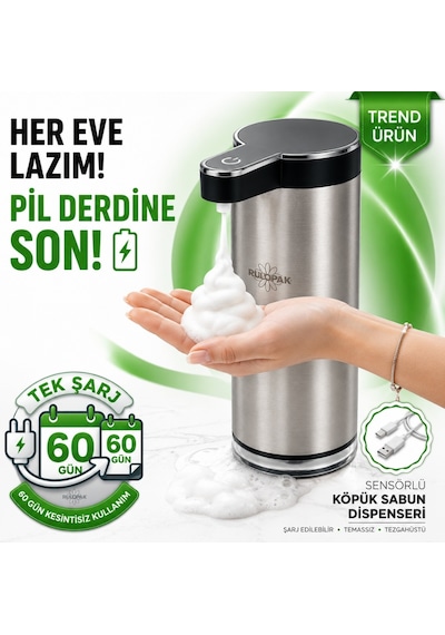 403839 Paslanmaz Tezgahüstü Sensörlü Köpük Sabun Dispenseri Çelik