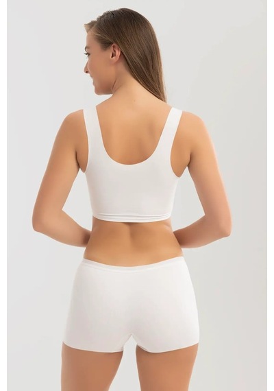 Terrien Dört Mevsimlik Tayt Tamamlayıcı İç Çamaşırı Basic Lazer Kesim Dikişsiz Kadın Boxer Külot 3'lü Paket Beyaz
