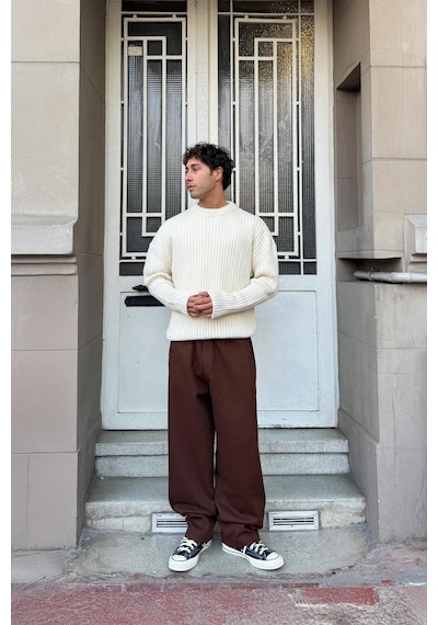 Flaw Bel Lastikli Baggy Gabardin Pantolon Kahverengi Kahverengi