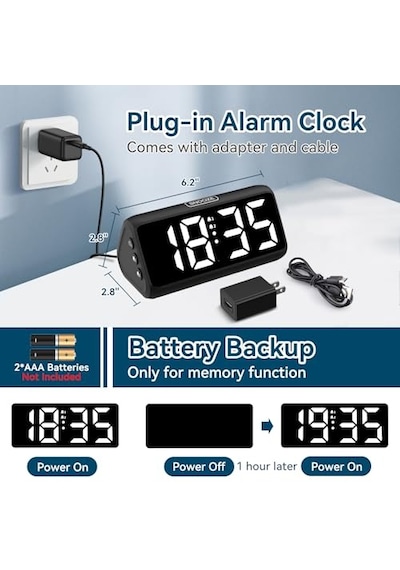 Yatak Odaları İçin Dijital Çalar Saat, Çift Alarmlı Yüksek Sesli Çalar Saat, Kalın Rakamlar, 5 Dimmer, 4 Cilt, Erteleme, Derin Uyuyanlar İçin Başucu Saati, Çocuklar Gençler Yaşlılar, Takmalı