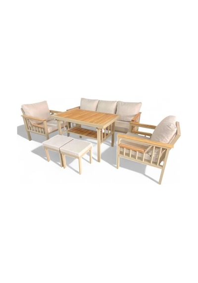 Sole Balkon Takımı, Cappuccino Bahçe Takımı 5+1 Masa 70x110 3lü Koltuk 70x180 Tekli Koltuk 70x70