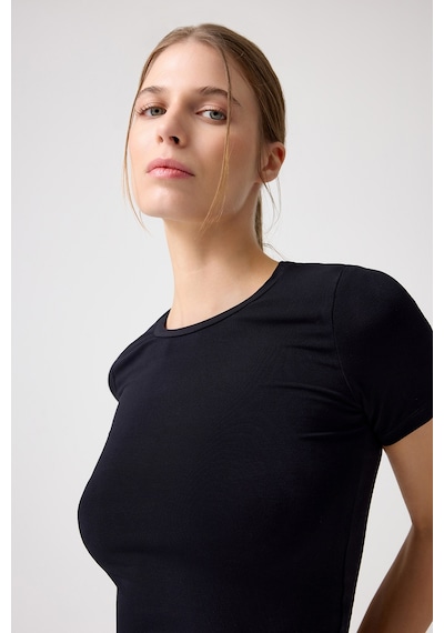 Los Ojos X Melodi Siyah Bedene Oturan Tişört Short Fitted Siyah Siyah