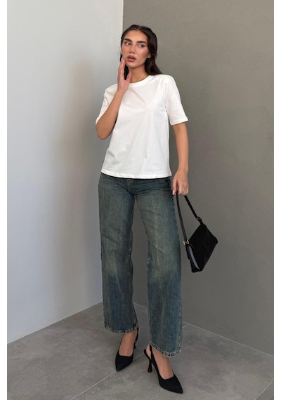 Madmext Beyaz %100 Pamuk Vatkalı Oversize Kadın T-shirt Mg2442 Beyaz