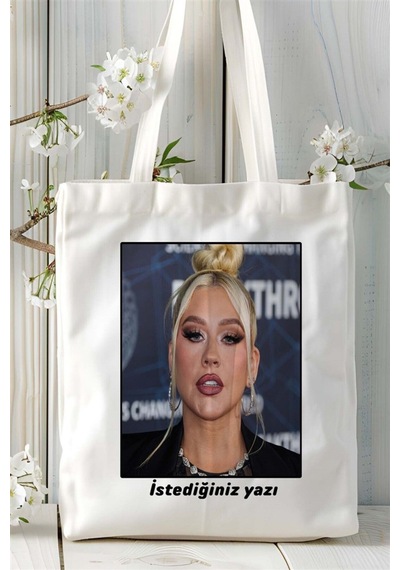 Art Hediye Christina Aguilera Baskılı Bez Çanta Omuz Çantası Kişiye Özel Desen 1 Çok Renkli