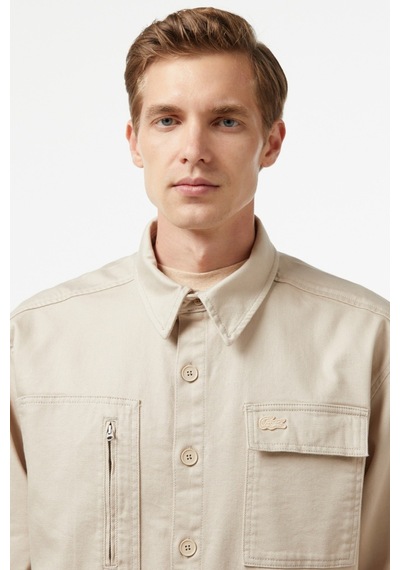 Lacoste Men's Relaxed Fit Beige Shirt Bol Kesim Erkek Gömlek Bej